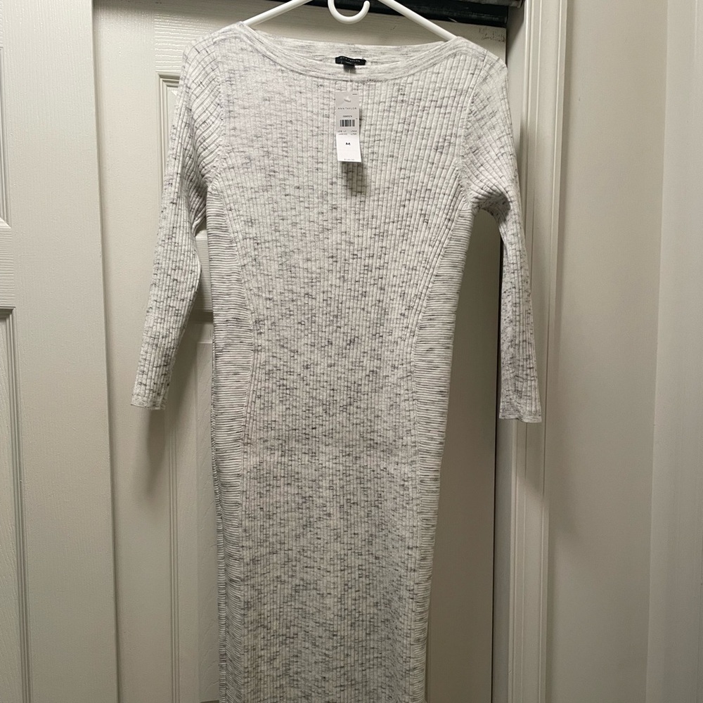 Ann Taylor Light Gray Ribbed Dress
